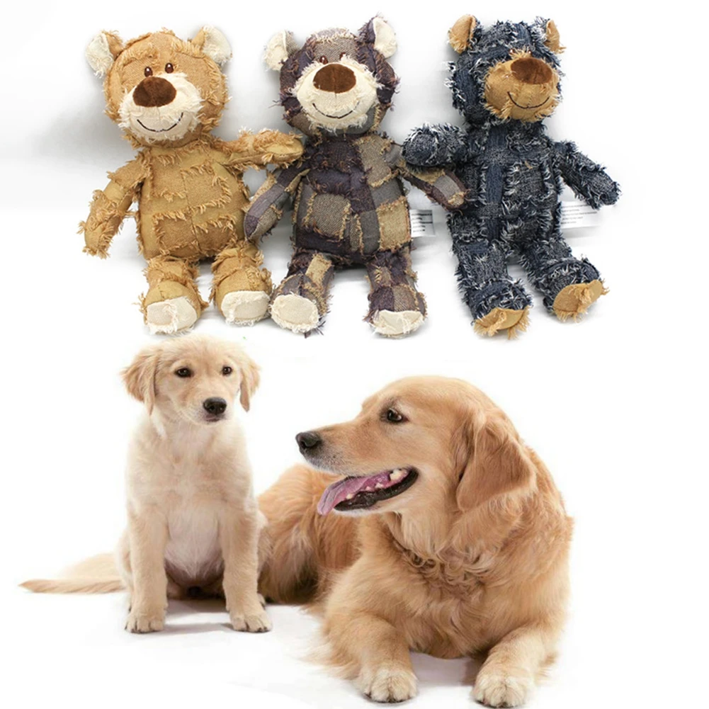 Cute Bear Shape Pet Dog Toys Squeaking Stuffed Plush Toys For Dogs Cat Chew Squeak Toy for Small Large Dogs Play Funny Training