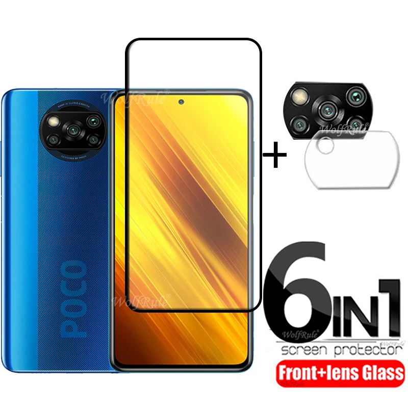 4-in-1 For Xiaomi Poco X3 Glass For Poco X3 Tempered Glass Protective Full Screen Protector For Poco M4 M3 Pro F3 X3 Lens Glass