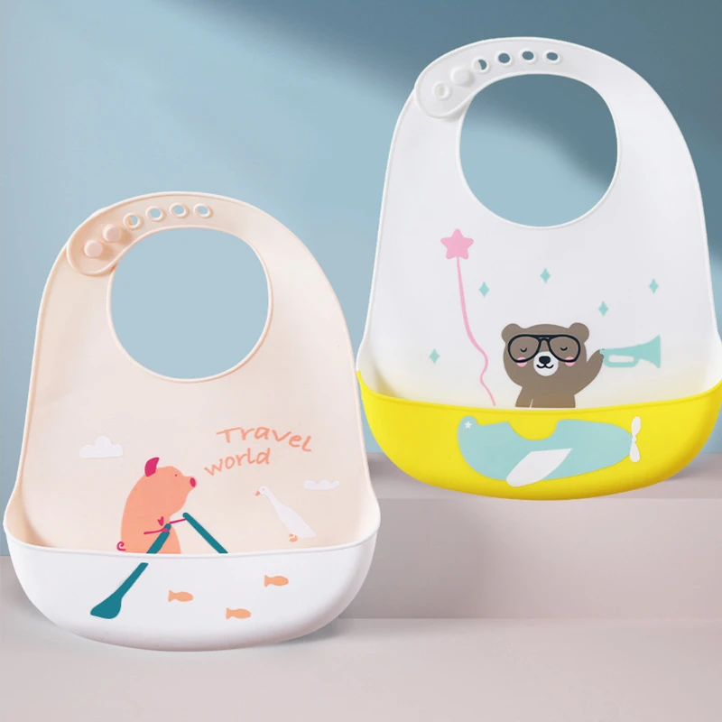 Cartoon Animal Baby Bibs Waterproof Soft Silicone Baby Girl Boy Feeding Stuff Printed Adjustable Kids Children Bib Apron