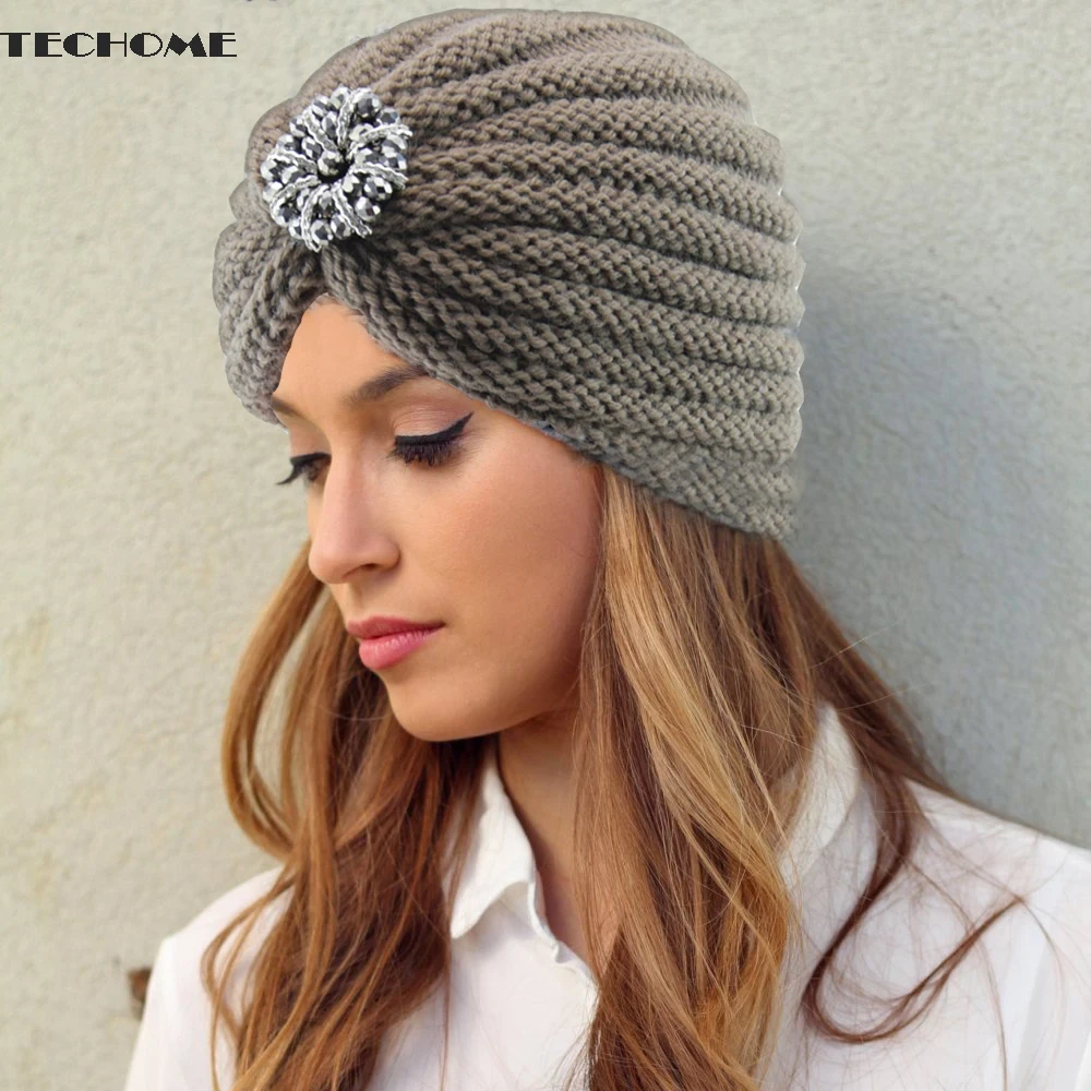 Winter Women Fashion Beanies Boho Ballad Accessories Wool Warm Knitted Hat Bag Head Cap Silver Ball Jewelry Hood Muslim