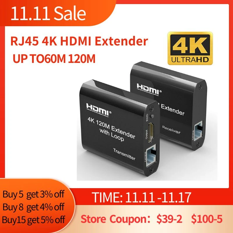 Extender HDMI RJ45 4K HDMI extender cat5 60M 120M HDMI extender audio Kit over ethernet cat6/5e for PS4 apple TV PC laptop HDTV