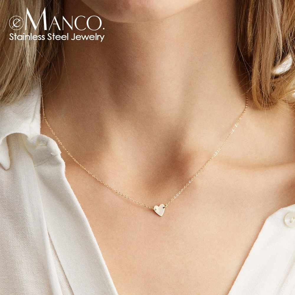 eManco Dainty custom initial stainless steel choker necklace women Heart necklace Love Necklace