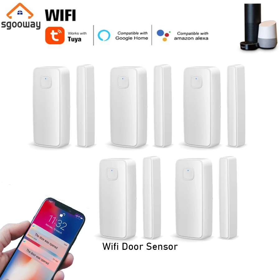 Sgooway Tuya Wifi  Door Window Sensor Detector Alarm  Smart life Compatible With  Alexa Google Home