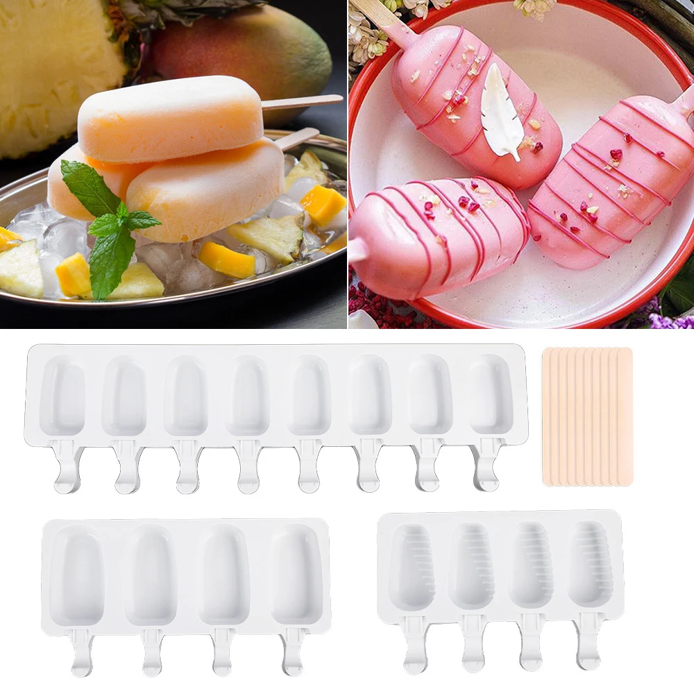 Baking Mini Ice Cream Molds,Silicone Popsicle Molds Cake,Cakesicle Mold for DIY Ice Pops,Oval,8-Cavity，4-Cavity