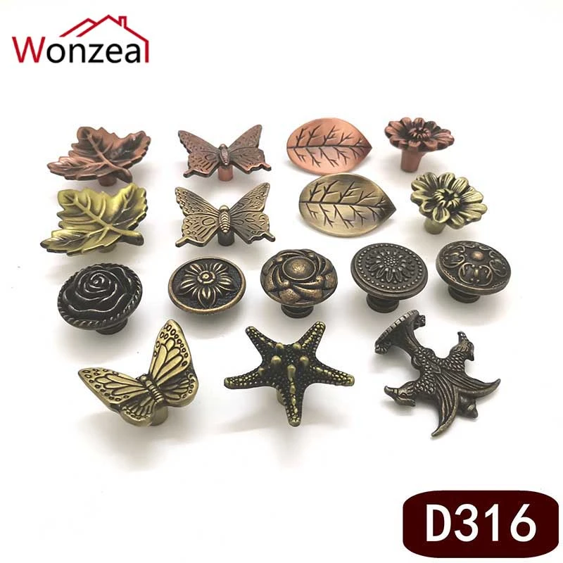 1PCS Antique Bronzed Handles  Drawer Knobs Leaf Starfish Butterfly Furniture Handle Door Kitchen Cupboard Cabinet Pulls