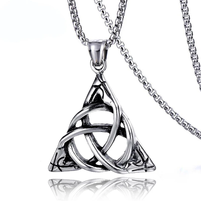 HNSP Viking Knot Power Triangle Pendant Necklace For Men Women Punk Gothic Jewelry With 3.0MM Stainless Steel Chain