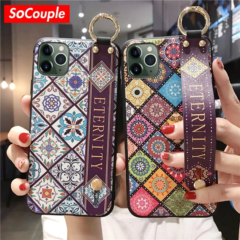 SoCouple For iPhone 11 Case Phone Holder Case for iPhone 7 8 plus SE X XR XS 12 11 13 Pro Max Soft TPU Wrist Strap Cover