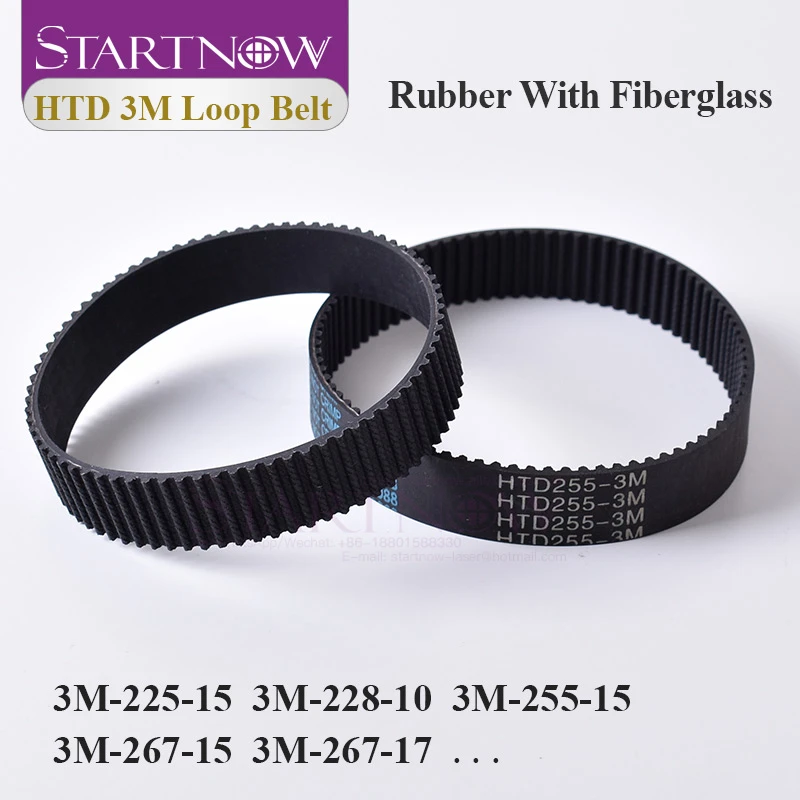 Startnow HTD 3M Series Closed Loop Timing Belt Transmission Belts 3M-225-10 Perimeter 255mm 384 Customized Width 8 9 10 15 17mm