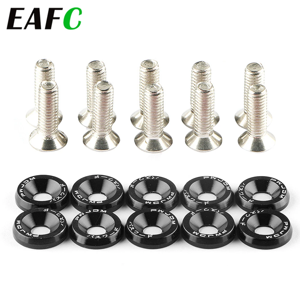 10PCS M6 JDM Car Modified Hex Fasteners Fender Washer Bumper Engine Concave Screws Fender Washer License Plate Bolts Car-styling