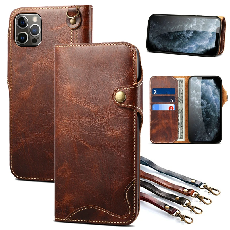 Real Leather for Apple iPhone 13 5G 2021 Case Coque iPhone 11 Pro Max Case Retro Wallet Etui iPhone 12 Mini XR X XS Flip Cover