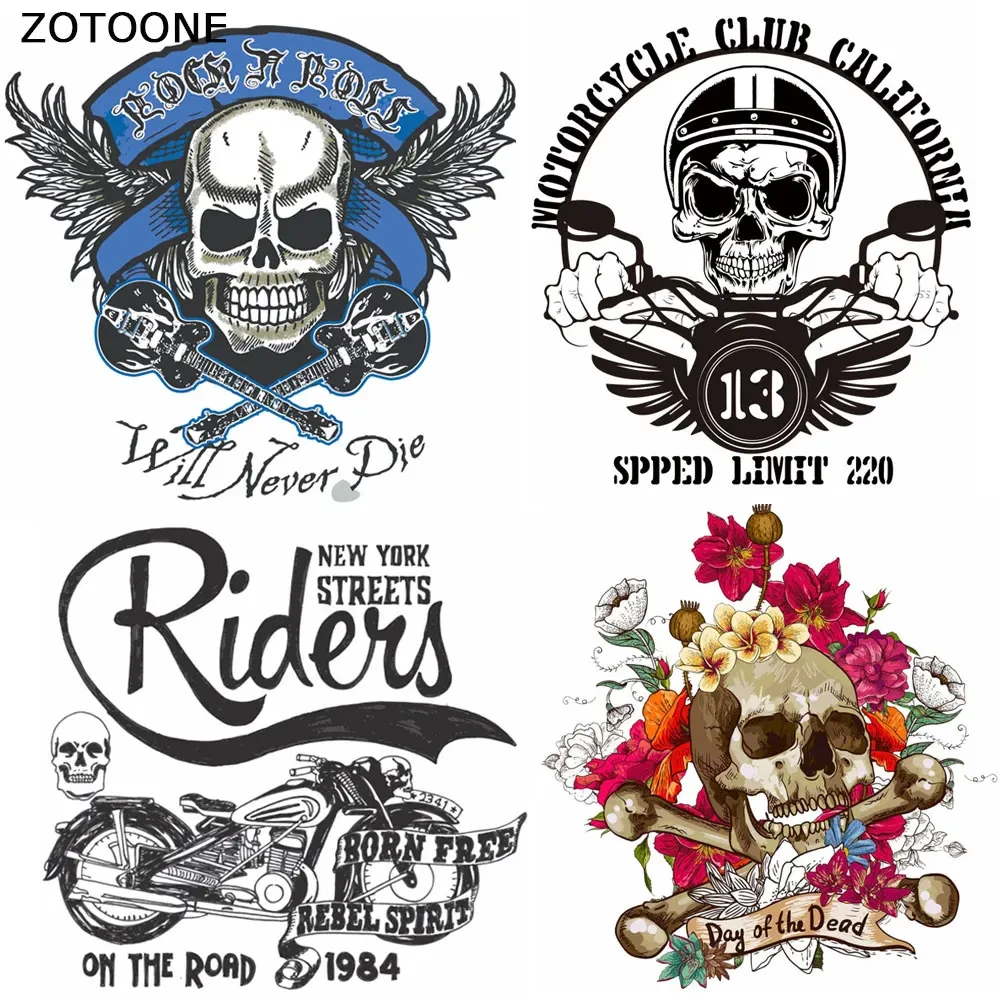 ZOTOONE Fashion Cool Tactical Skull Patch for Clothing DIY Iron on Stickers Applique Heat Transfers Bike Custom Patches Stripes