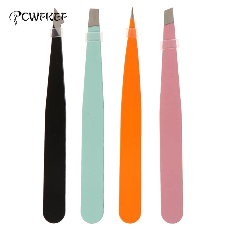 4Pcs/pack Eyebrow Tweezers Stainless Steel Point Slant Flat Tip Removal Makeup Professional Hair Removal Eyebrow Pliers Clip