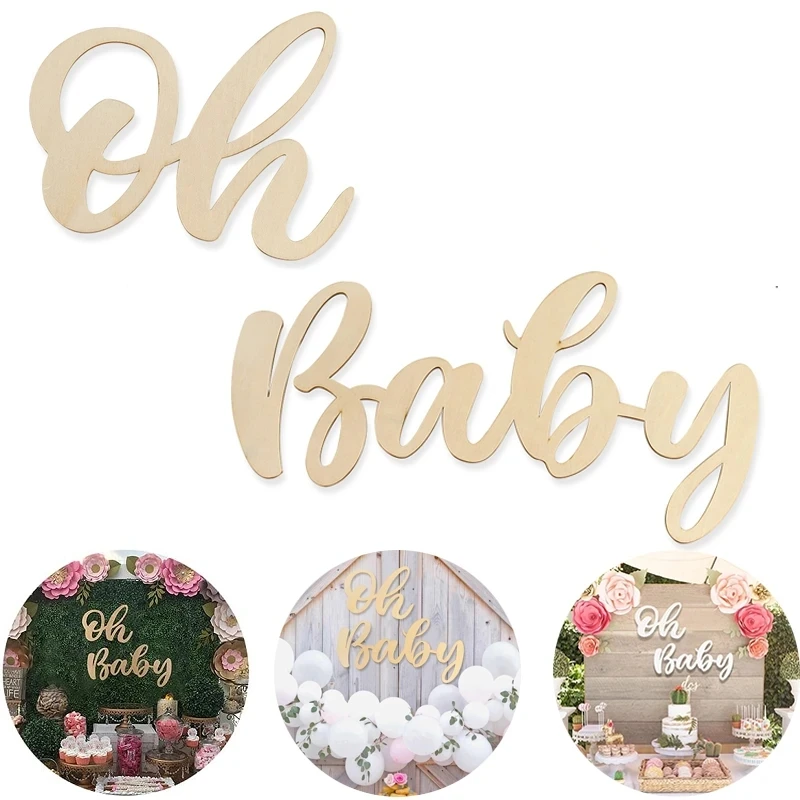 Oh Baby Sign For Baby Shower Wooden Wall Stickers First 1 One 1st Birthday Party Baby Shower Decorations Boy Girl Party Decor