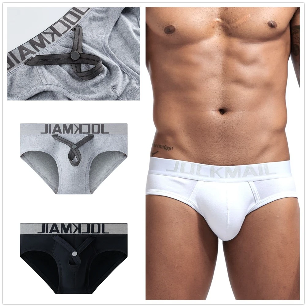 JOCKMAIL Cotton Briefs Sexy men underwear U convex Pouch adjustable size Ring cockstraps men trunk Shorts Gay Underwear