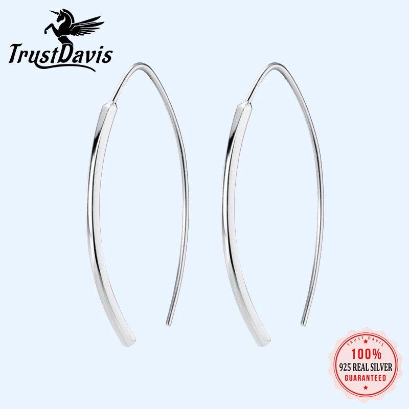 Trustdavis Genuine 925 Sterling Silver Smooth Stick Moon Hoop Earring For Women Fashion Silver 925 Jewelry Gift Wholesale DA401