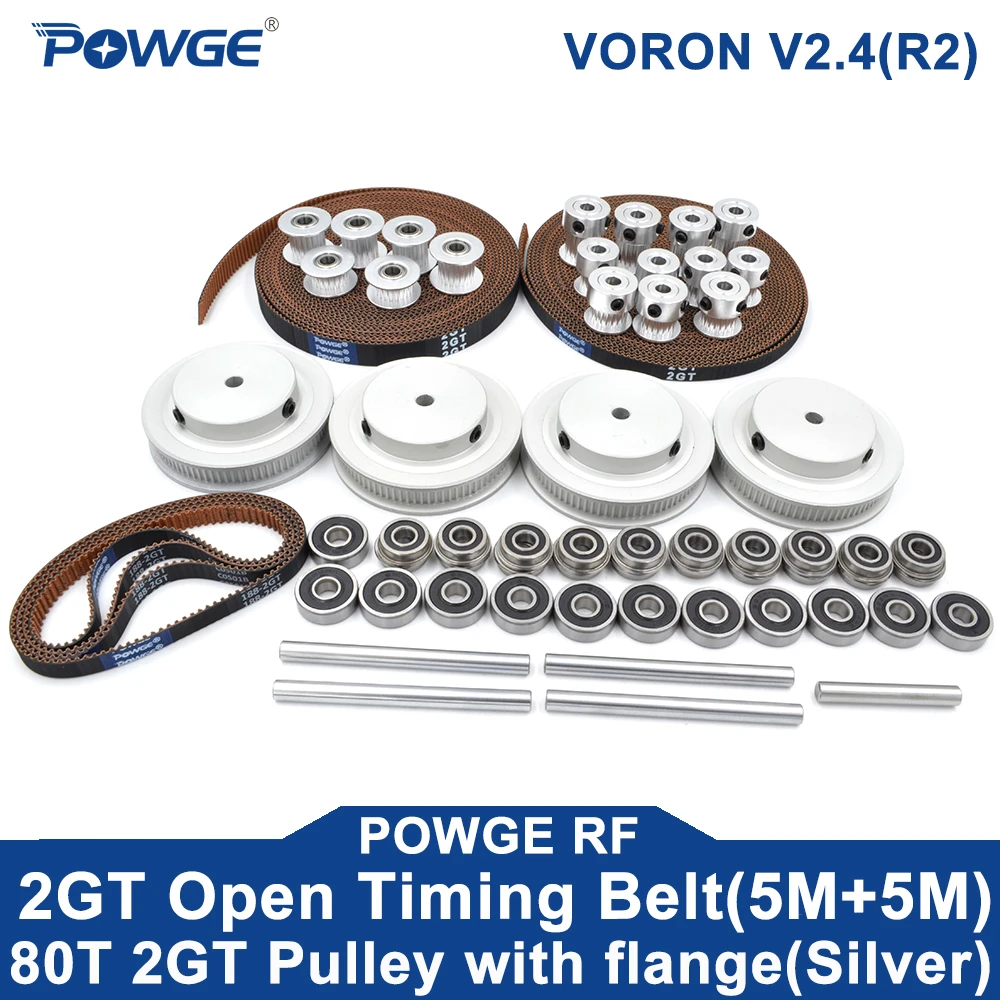 POWGE VORON 2.4 Set GT2 LL-2GT RF Open Timing Belt 2GT 16T 80T 20T Tooth Pulley 188-2GT Shaft Bearing 625 F695 2RS Motion Parts