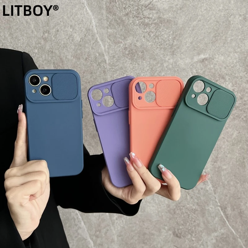 Sliding Lens Protective Liquid Silicone Case For iphone 11 Pro Max Mini 12 Pro XS X XR 7 8 6 Plus 13 Push Pull Cover on iphone