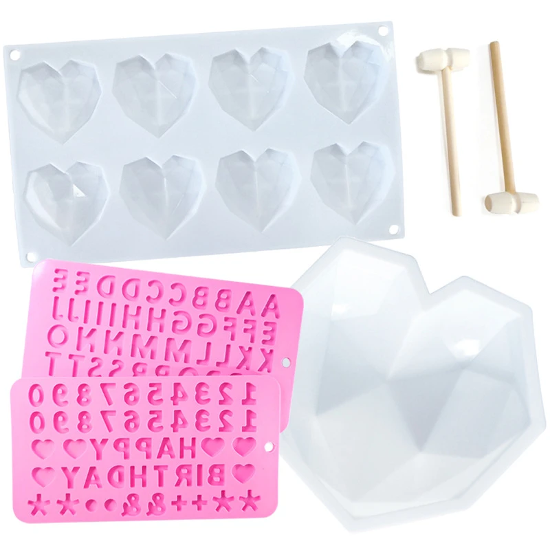 3D Diamond Love Heart Shape Silicone Molds for pastry Baking Sponge Chiffon chocolate Mousse Dessert Cake Mold Kitchen Decorate