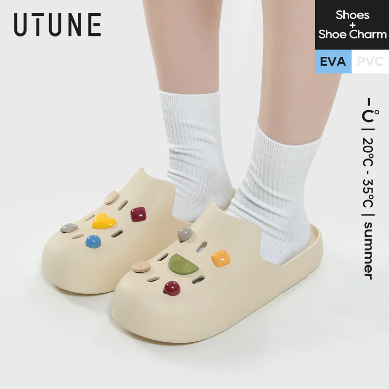 UTUNE Mute EVA Sofa Slides Women Thick Sole Soft Indoor Slippers Women Anti-slip Sandals Men Summer Platform Women Shoes Bath
