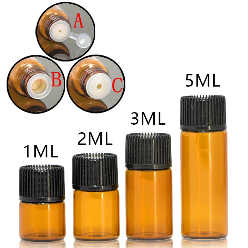 100pcs 1ml/2ml/3ml/5ml Empty Dram Amber Glass Essential Oil Bottle Thin Glass Small Amber Perfume Oil Vials Sample Test Bottle