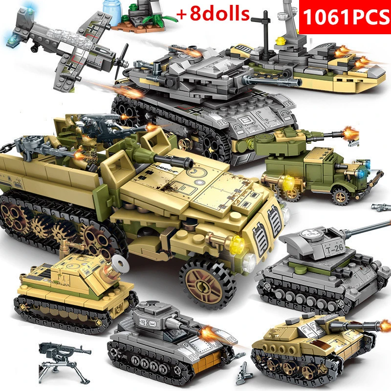 1061Pcs Military Iron Empire Tank Model Building Blocks Sets Weapon War Chariot Army Soldiers Figures Educational Creative Toys
