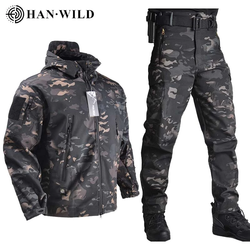 HAN WILD Army jackets+pants Soft Shell Clothes Tactical suits Waterproof jacket men Flight Pilot set Military Field Clothing