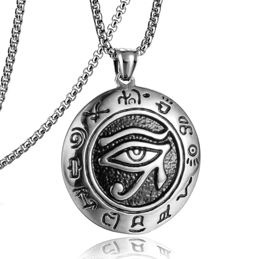 HNSP Viking Horus Eyes Round Pendant Necklace For Men Boy Punk Gothic Male Jewelry Halloween BFF Gift