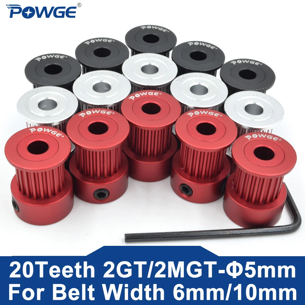 POWGE GT 2M G2M 20 Teeth 2GT Timing Synchronous Pulley Bore 5/6/6.35/8mm for width 9/10mm 2M GT2 Belt Small Backlash 20T 20Teeth