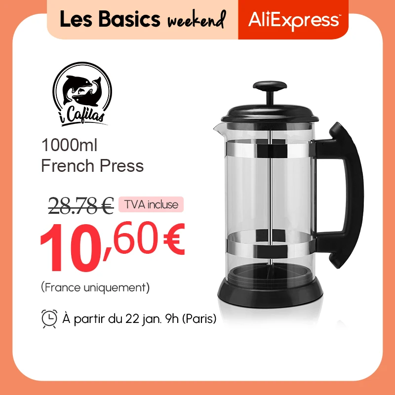 ICafilasFrench Press Coffee/Tea Brewer Coffee Pot Coffee Maker Kettle 1000ML Stainless Steel Glass Thermos For Coffee Drinkware