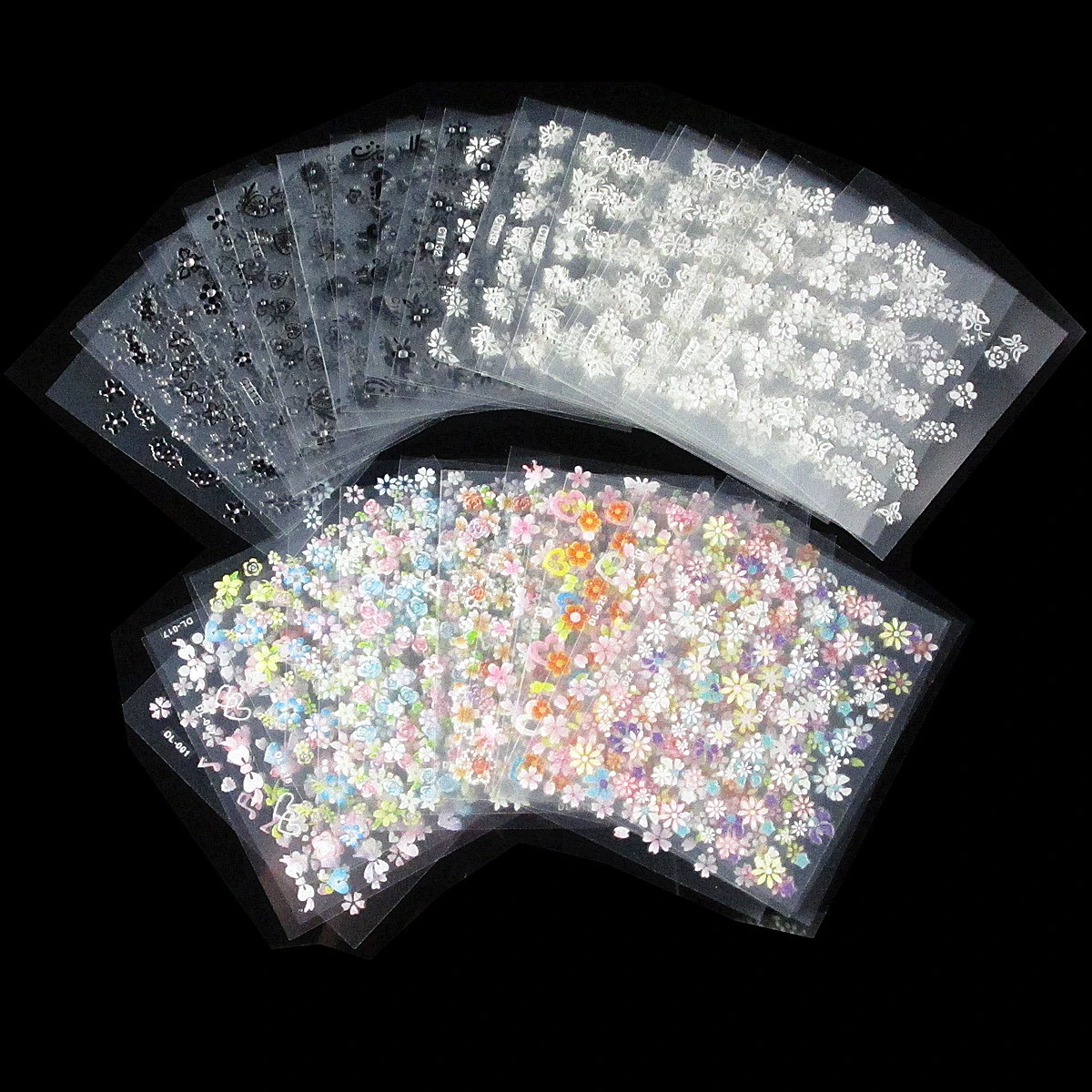 1 set 50Pcs/Lot NO.71(C10-C20-R1)Nail Art 3D flower Sticker Translucent flowers self-adhesive Nail sticker (50different sticker)