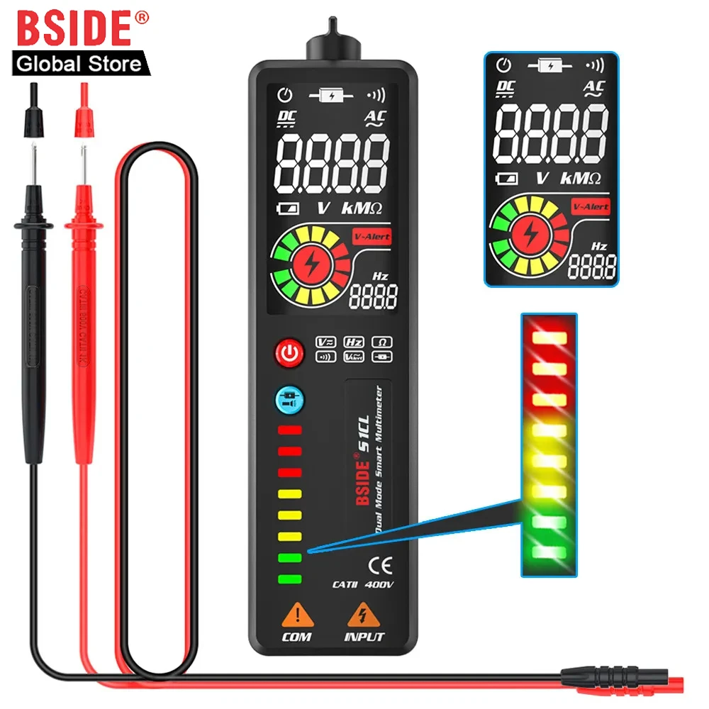 BSIDE 2.4’‘ LCD Voltage Detector Non-contact Circuit Volt Tester Pen Voltmeter NCV Socket Live Wire Check Hz Ohm Continuity