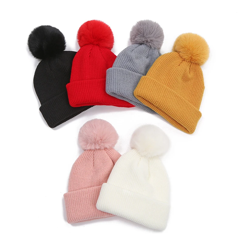 Baby Boy Hat Cute Pompom Baby Cap Beanie Autumn Winter Warm Knitted Children Girls Hats Solid Hairball Elastic Kids Caps Bonnet