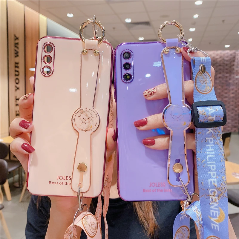 Shoulder Strap Electroplated Wrist Strap Holder Case for Xiaomi Redmi 9T Note 10S 9 8 Pro 7 Mi 11T 10T 9T Pro 11 Note 10 9 8 A3