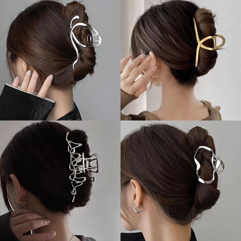 2021 Korean Metal Geometric Hair Claw Barrettes Elegant Hair Clip Crab Hollow Out Hairpin Headwear Women Girl Hair Accessories