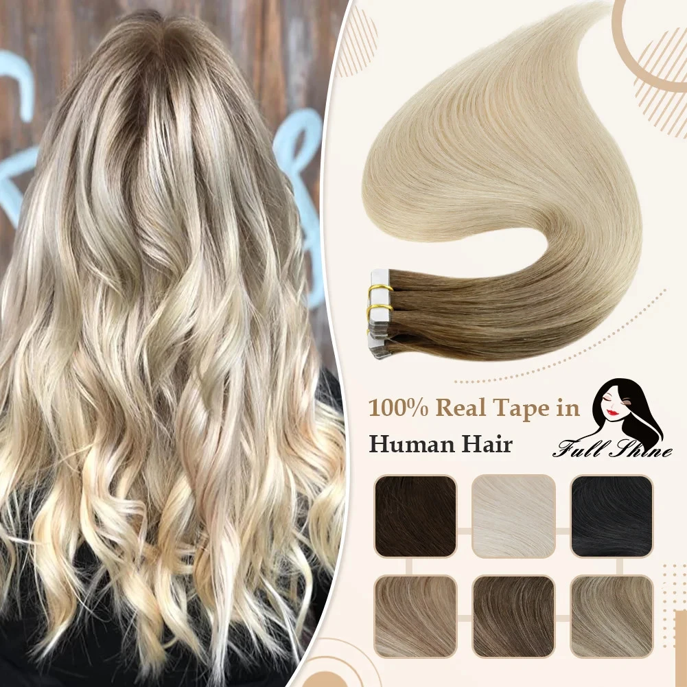 Full Shine Omber Tape in Natural Hair Extensions Human Hair Blonde Color 100% Remy Human Hair Seamless Skin Weft Glue On Hair