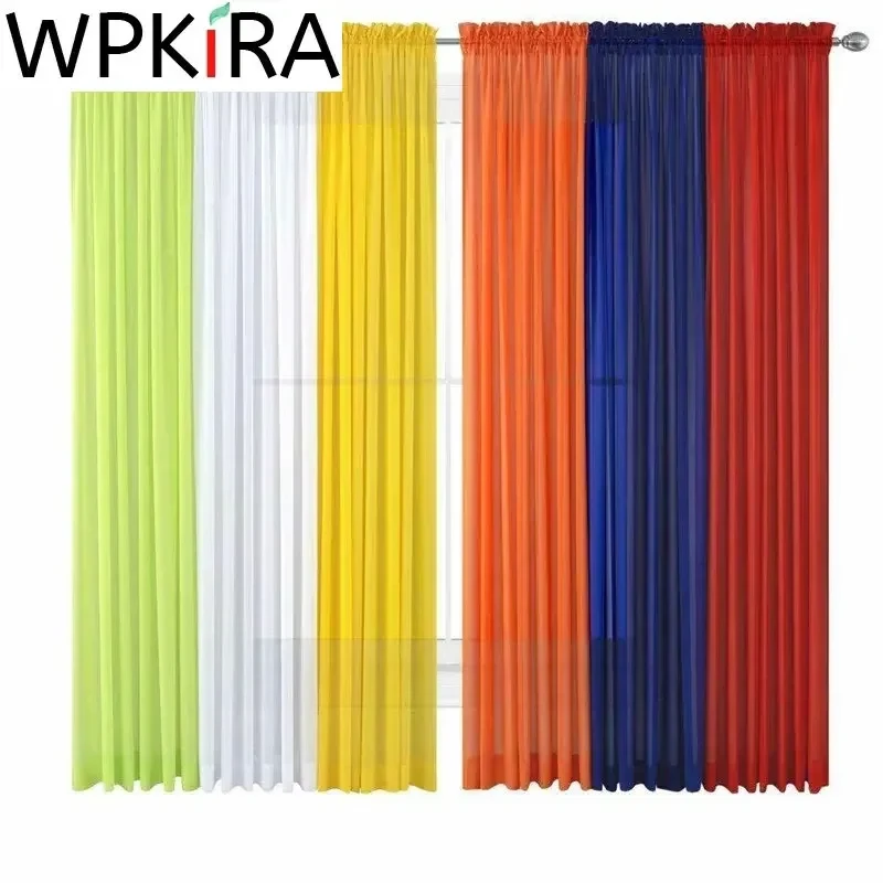 1 Pcs Rod Pocket Rainbow Curtain Pure Color Tulle Curtain For Living Room Sheer Voile Wedding Decor Modern Bedroom Window Tulle