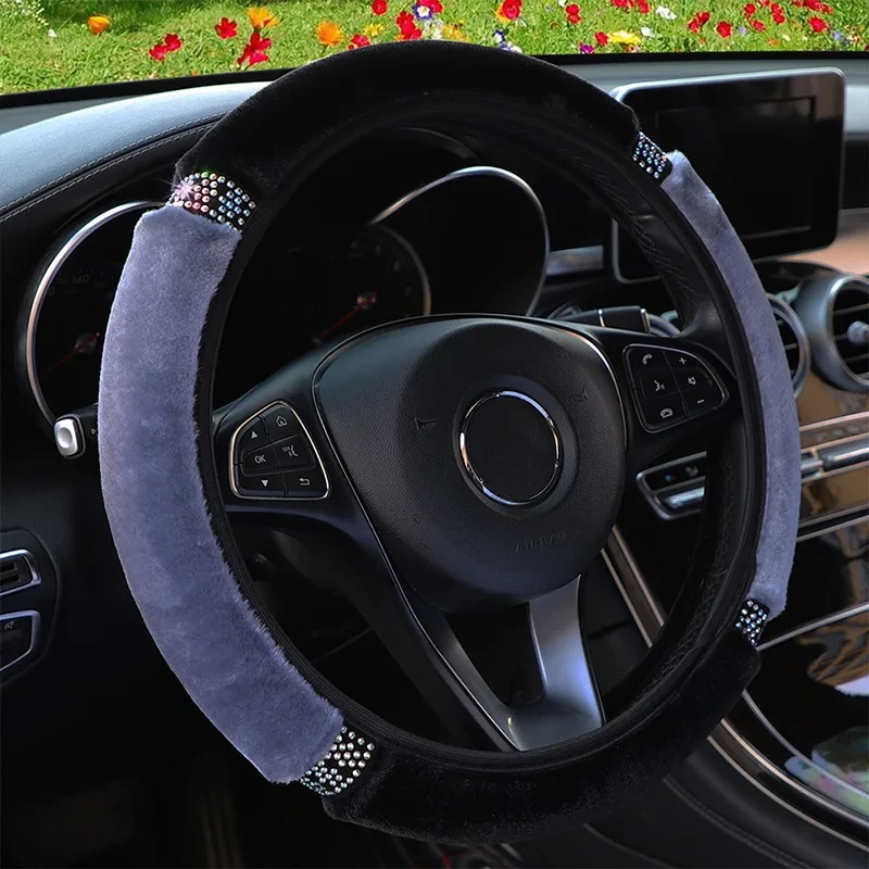 Universal 37-38cm Diameter Soft Plush Rhinestone Car Steering Wheel Cover Interior Accessories Steering-Cover Car-styling