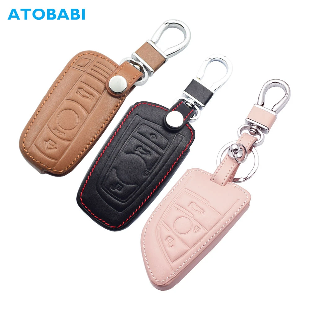 Leather Car Key Case For BMW E90 E60 E70 E87 1 3 5 6 Series M3 M5 X1 X5 X6 Z4 Keychain Holder Protector Cover Bag Auto Accessory