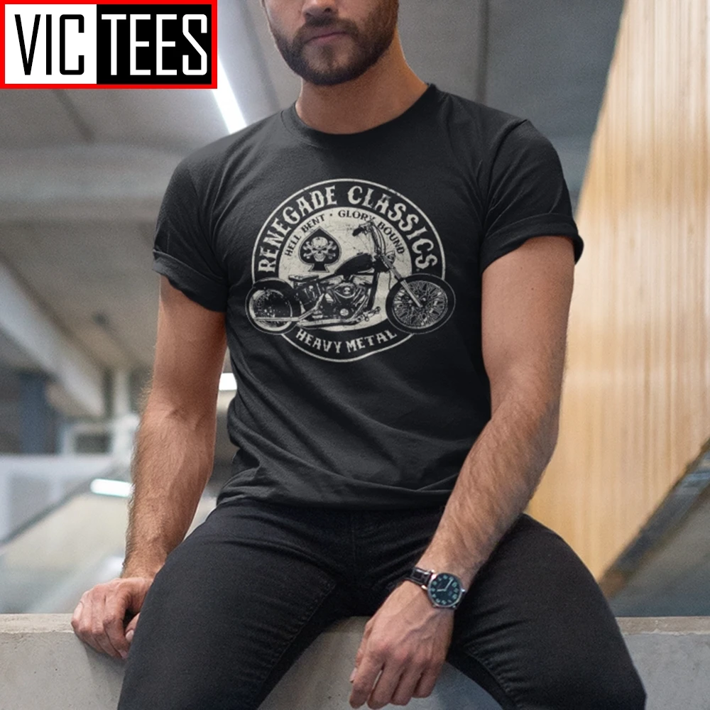 Men's Vintage Motorcycle USA T Shirt Heavy Metal Men Tees Crew Collar Top 100% Cotton Retro T-Shirt