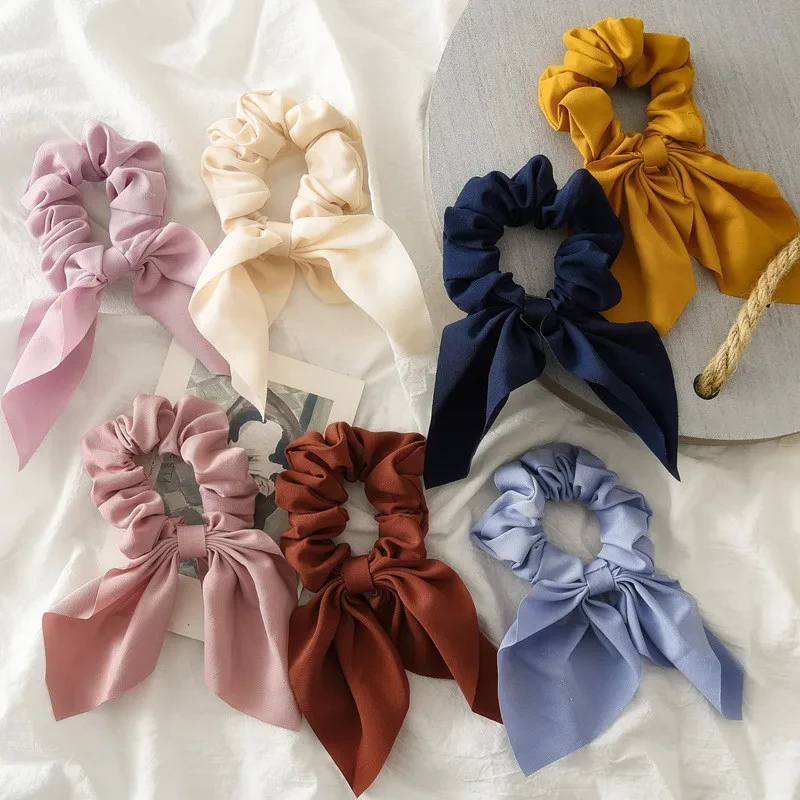 Candy Color Women Hair Scrunchie Bows Ponytail Holder Hairband Bow Knot Scrunchy Girls Hair Ties Hair Accessories