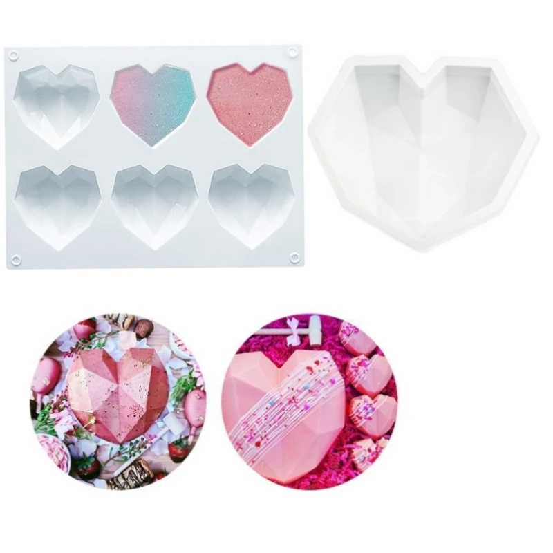 3D Diamond Love Heart Food Grade Mold Shaped Silicone With Dessert Decorating Cakes Mould For Birthday Fondant Chocolate Baking