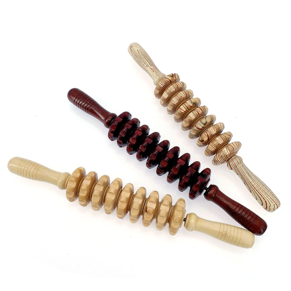 9-Wheel Wooden Abdomen Massager Multifunctional Fitness Roller Stick Muscle Relax Tool Body Anti Cellulite waist Massage