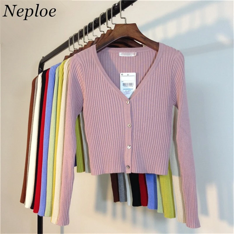 Neploe Spring Newly Patchwork Women Cardigans 2021 Fashion Slim Ladies Knitted Sweater Long Sleeve Buttons Sweater 65057