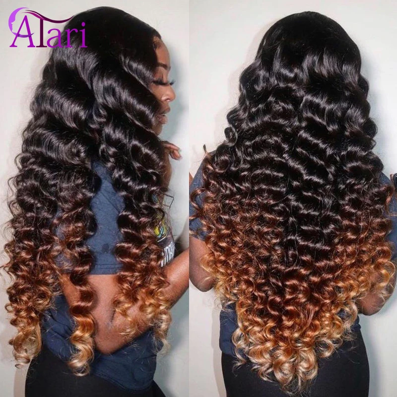 Atari 13x6 Transparent Ombre 4 30 Loose Deep Wave Human Hair Wigs Brazilian Curly 13x4 Lace Front Wig HD 5x5 Lace Closure Wig