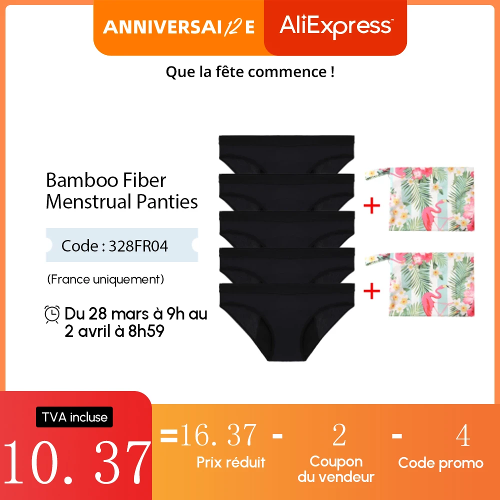Bamboo Fiber Leak Proof Menstrual Panties Women Heavy Absorbency Four-layer Leakproof Women Period Underwear Menstrual Panties