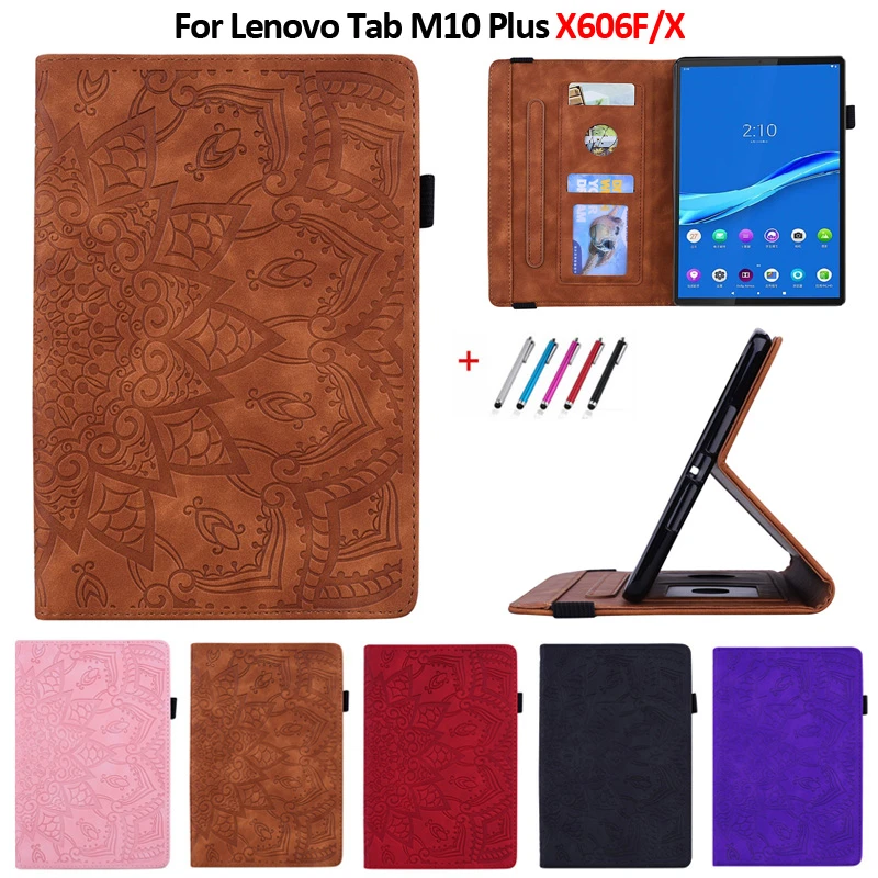 Case for Lenovo Tab M10 FHD Plus 10 3 Case TB-X606F TB-X606X Embossed PU Leather Wallet Tablet Funda for Lenovo Tab M10 Plus