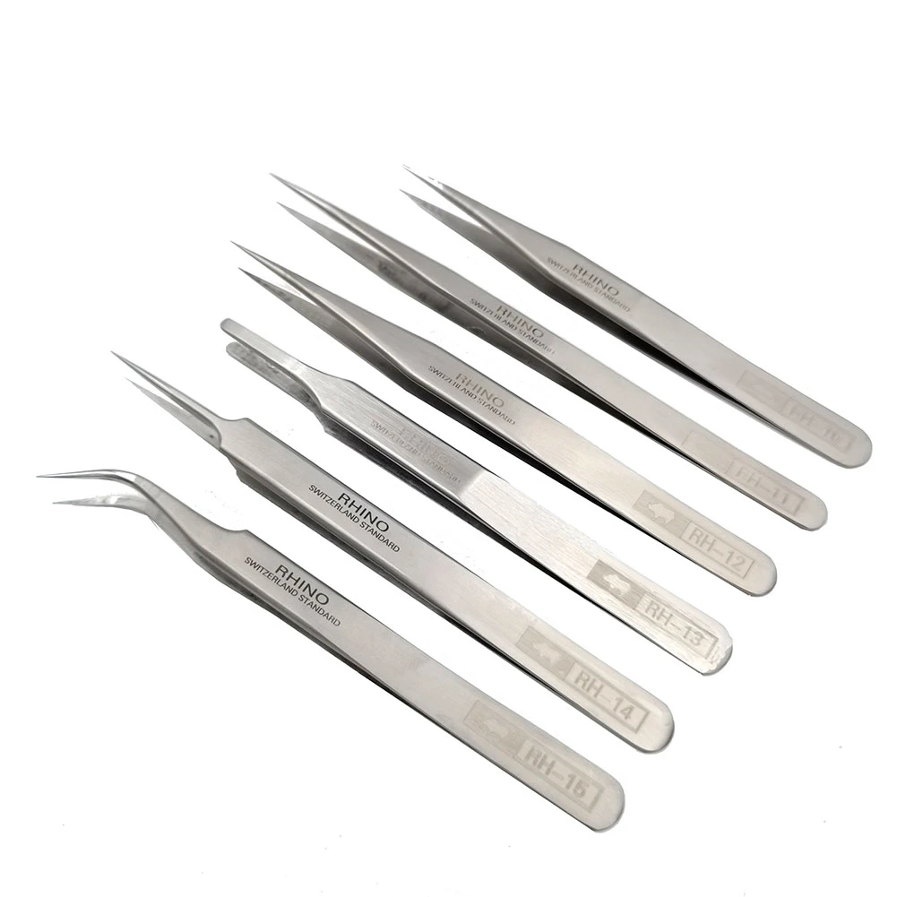 1 Set 6 pcs Japan RHINO RH Tweezers Anti-acid High-precision Super Hard Sharp for Repair Watch or Pick Bird Nest etc Small items