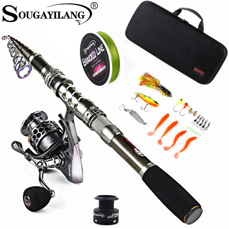 Sougayilang 1.8m-2.4m Telescopic Fishing Rod Reels Combos Fishing Reel Pole Lure Line Bag Sets Kit For Travel Fishing Tackle