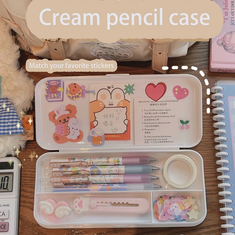 W&G Korean Creative Pencil Case Large Capacity Transparent Frosted Pencil Case Student Plastic Pencil Case