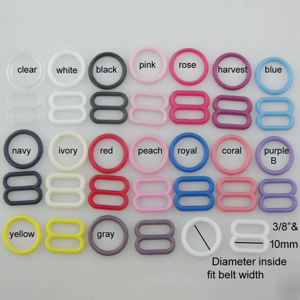 NBNLAF 100pcs Bra Buckles (50Pcs O Ring +50Pcs 8 Slider) Colorful Plastic Buckle Buttons Underwear Accessories